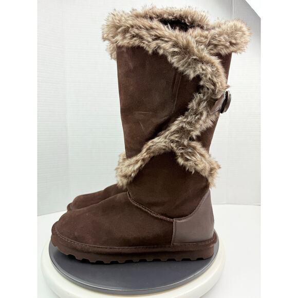 BearPaw Sheilah Womens Size 10 Suede Wool Fur Tall Winter Boot Waterproof Brown - Picture 1 of 11